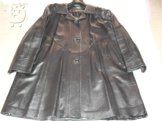 Δερματινο μαυρο παλτο XL